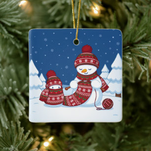 Adorno De Cerámica Muñeco de nieve tejiendo bufanda de Navidad