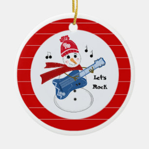 Adorno De Cerámica Muñeco de nieve tocando guitarra eléctrica de rock