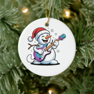 Adorno De Cerámica Muñeco de nieve tocando guitarra eléctrica rock Na