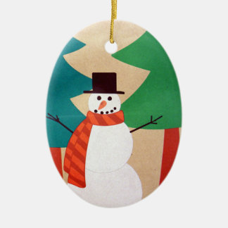 Adorno De Cerámica Muñeco de Nieve y Árboles de Navidad