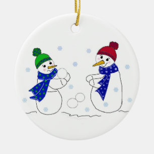 Adorno De Cerámica Muñecos de nieve jugando en la nieve