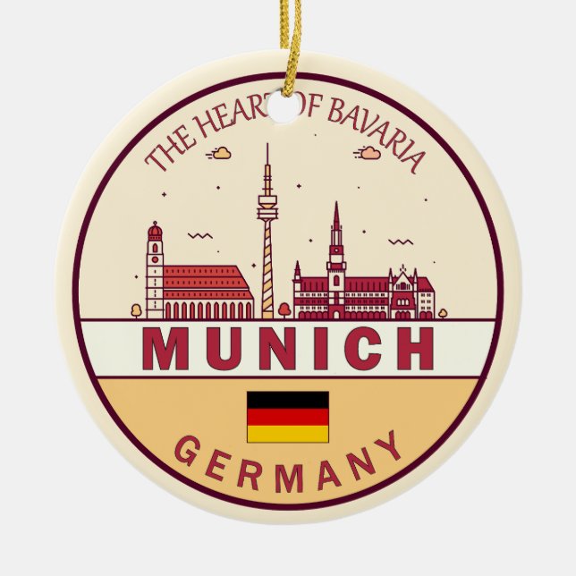 Adorno De Cerámica Múnich Alemania City Skyline Emblem (Frente)