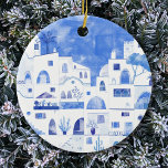 Adorno De Cerámica Municipio de Santorini Greece Watercolor<br><div class="desc">Un cuadro de la ciudad acuarela de la hermosa isla griega de Santorini.</div>