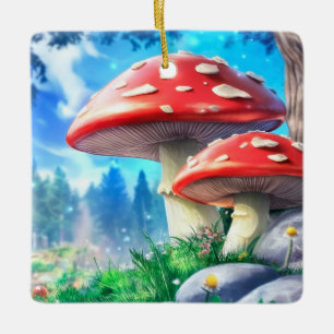Adorno De Cerámica Mushroom Forest Fantasy Art