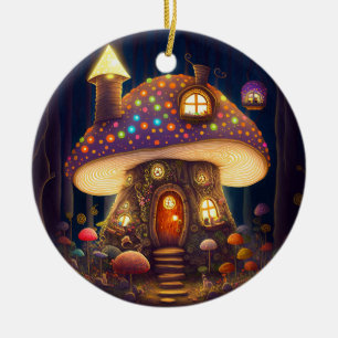 Adorno De Cerámica Mushroom House Fantasy Art