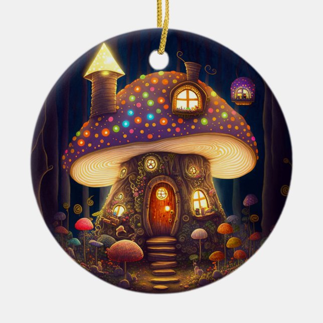 Adorno De Cerámica Mushroom House Fantasy Art (Frente)