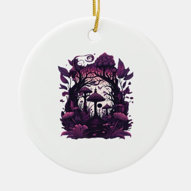 Adorno De Cerámica Mushroom Woods Whimsigoth Witchy Screenprint Diseñ (Frente)