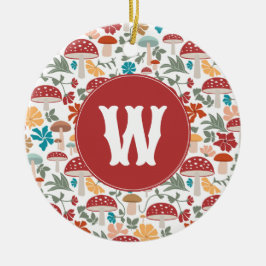 Adorno De Cerámica Mushrooms & Floral Mid Century Monograma moderno