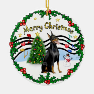 Adorno De Cerámica Música de Navidad 1 - Doberman Pinscher 1