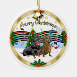 Adorno De Cerámica Música de Navidad 1 - Dos Dachshunds