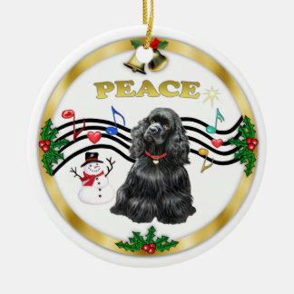 Adorno De Cerámica Música de Navidad 1 - Peace-Black Cocker