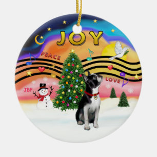 Adorno De Cerámica Música de Navidad 2 - Boston Terrier