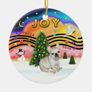 Adorno De Cerámica Música de Navidad 2 - Bulldog Francés (beige)