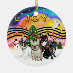 Adorno De Cerámica Música de Navidad 2 - Bulldogs Franceses (cuatro)