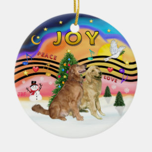 Adorno De Cerámica Música de Navidad 2 - Golden Retrievers (DOS)