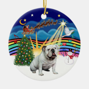 Adorno De Cerámica Música de Navidad #3 - Bulldog inglés blanco