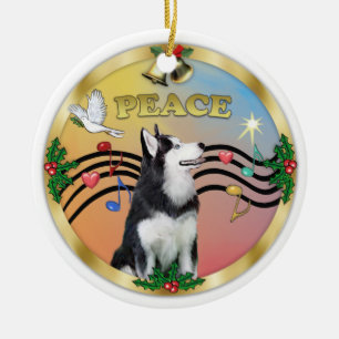 Adorno De Cerámica Música de Navidad 3 - PAZ - Siberian Husky 1