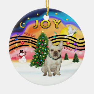 Adorno De Cerámica Música de Navidad - Bulldog Francés (beige)