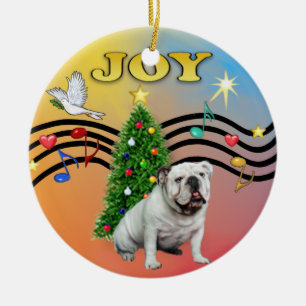 Adorno De Cerámica Música de Navidad - Bulldog inglés (blanco)