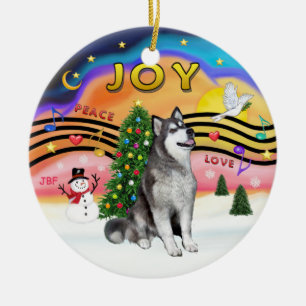 Adorno De Cerámica Música de Navidad - Malamute de Alaska