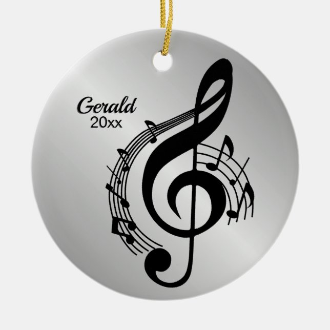 Adorno De Cerámica Música G Clef Nombre Personalizado / Año (Frente)