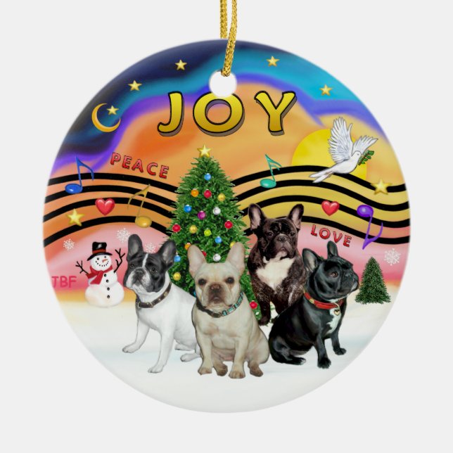 Adorno De Cerámica Música navideña 2 - Bulldoges franceses (cuatro) (Frente)