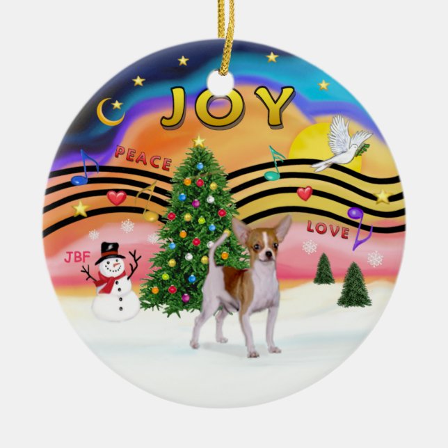 Adorno De Cerámica Música navideña 2 - Chihuahua (marrón-blanco) (Frente)