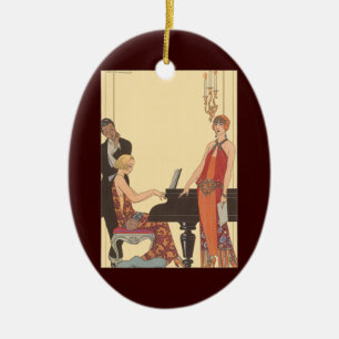 Adorno De Cerámica Música Vintage, Art Deco Pianista Músico Cantante