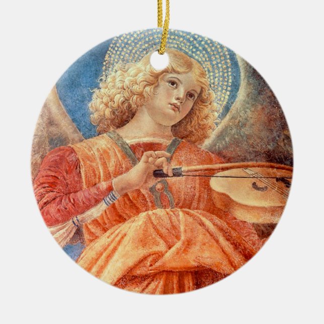 Adorno De Cerámica Musical angel playing the violin fresco (Frente)