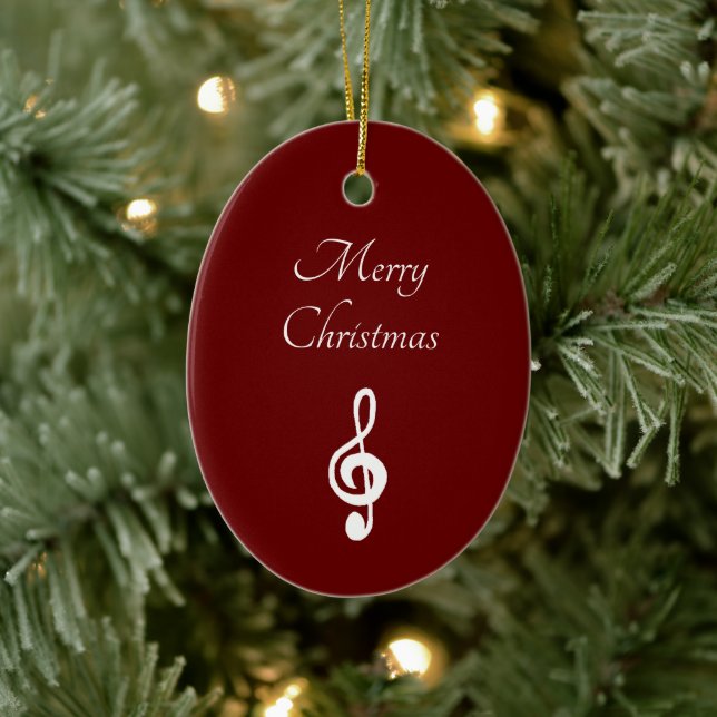 Adorno De Cerámica Musical Feliz Navidad Treble Clef elegante rojo (Árbol)