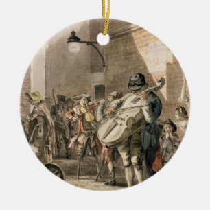 Adorno De Cerámica Músicos ambulantes que juegan en una parte pobre