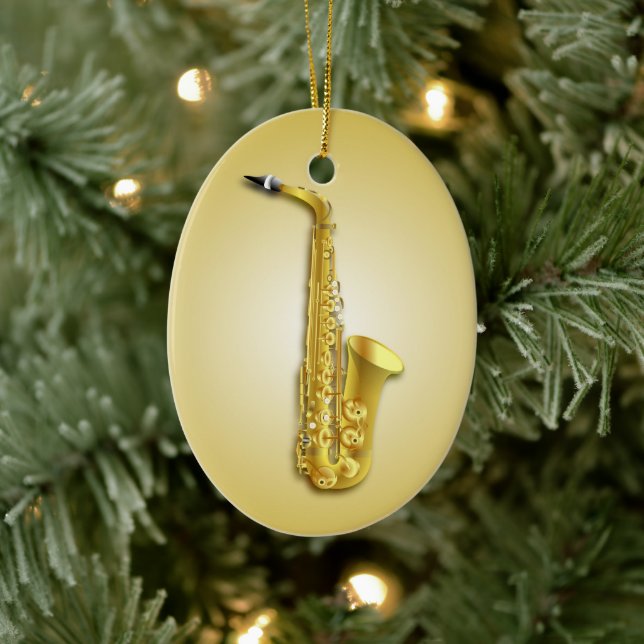 Adorno De Cerámica Músicos De Saxofón Ornamentan Con Texto Personaliz (Árbol)