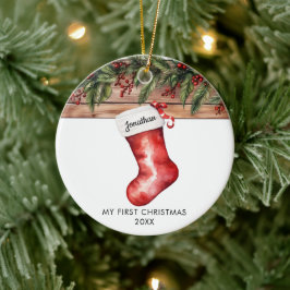 Adorno De Cerámica My first Christmas cute stocking baby boy girl