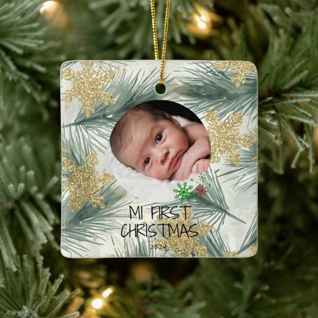 Adorno De Cerámica My First Christmas – Personalized Baby Photo (Árbol)