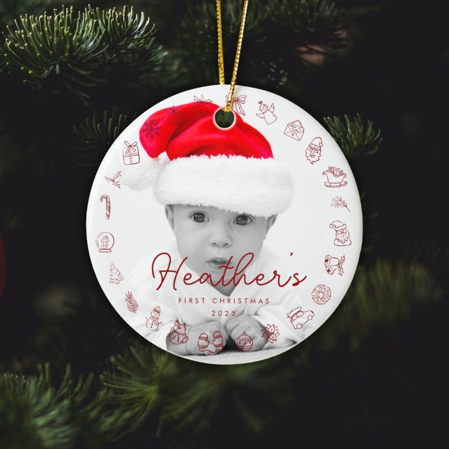 Adorno De Cerámica My First Christmas Print Personalized Baby Photo (Subido por el creador)