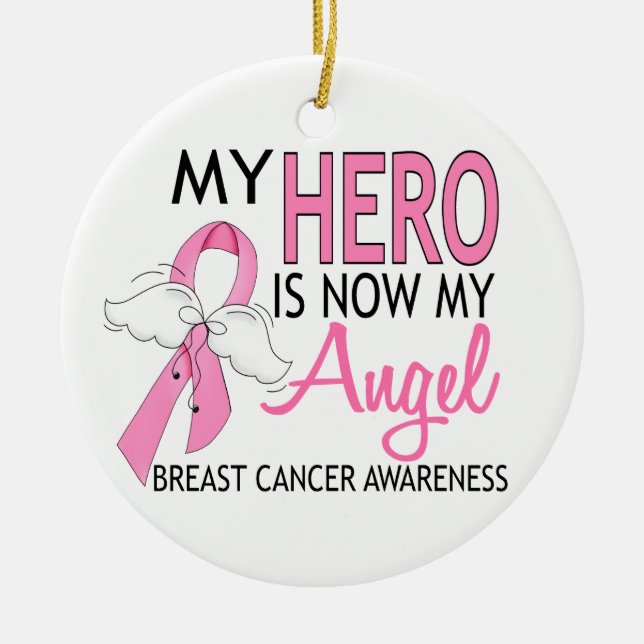 Adorno De Cerámica My Here Is Now My Angel Breast Cancer Ornament (Frente)
