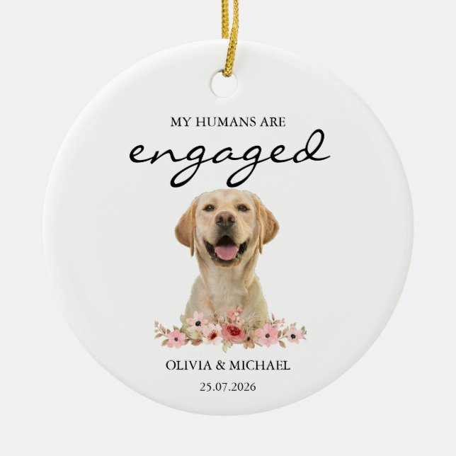 Adorno De Cerámica My Humans Are Engaged Personalized Dog Gift (Frente)
