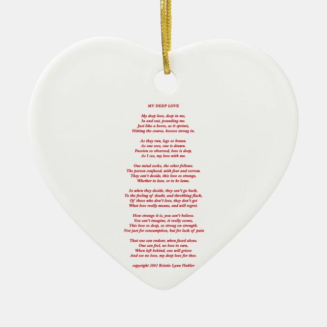Adorno De Cerámica MyDeepLovePoemTextRedOnWhite021411 (Frente)