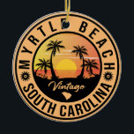 Adorno De Cerámica Myrtle Beach South Carolina Retro Sunset Souvenir<br><div class="desc">Este retro Myrtle del diseño del Vintage de Carolina del Sur hace un gran Navidad o regalo de cumpleaños para los fans de South Carolina Beach. El diseño retro de las vibraciones de verano es un regalo perfecto para los amantes de los viajes y de los destinos tropicales.</div>