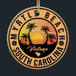 Adorno De Cerámica Myrtle Beach South Carolina Retro Sunset Souvenir<br><div class="desc">Este retro Myrtle del diseño del Vintage de Carolina del Sur hace un gran Navidad o regalo de cumpleaños para los fans de South Carolina Beach. El diseño retro de las vibraciones de verano es un regalo perfecto para los amantes de los viajes y de los destinos tropicales.</div>