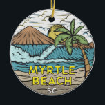 Adorno De Cerámica Myrtle Beach South Carolina Vintage<br><div class="desc">Myrtle Beach dibujó a mano ilustracion con montañas y olas oceánicas en el fondo. Perfecto para los amantes de la playa de Myrtle.</div>