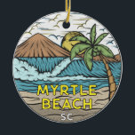 Adorno De Cerámica Myrtle Beach South Carolina Vintage<br><div class="desc">Myrtle Beach dibujó a mano ilustracion con montañas y olas oceánicas en el fondo. Perfecto para los amantes de la playa de Myrtle.</div>