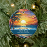 Adorno De Cerámica Myrtle Beach Vacation<br><div class="desc">Escena de playa de cristal fino y personalizado,  recuerdo de Myrtle Beach Trip. Ideal para Navidades y vacaciones familiares,  o luna de miel en recuerdo. Personalización: Cambiar título y año para convertirlo en único.</div>