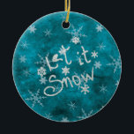 Adorno De Cerámica Mystical Winter Blue Silver Snowflakes Let It Snow<br><div class="desc">Un místico cielo azul invernal con copos de nieve plateados y la maravillosa frase clásica Let It Snow. Fácilmente nombre personalizar y año de elección en la parte posterior de la tarjeta. Conservación ideal para el árbol de Navidad de esta temporada de fiestas.</div>
