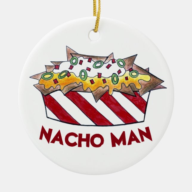 Adorno De Cerámica Nacho Man Funny Foodie Ballpark Cheese Nachos (Frente)