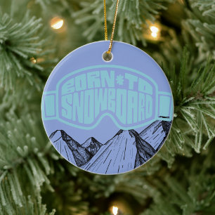 Adorno De Cerámica Nacido en Navidades personalizados de Snowboard