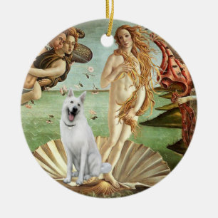 Adorno De Cerámica Nacimiento de Venus-Pastor Alemán Blanco