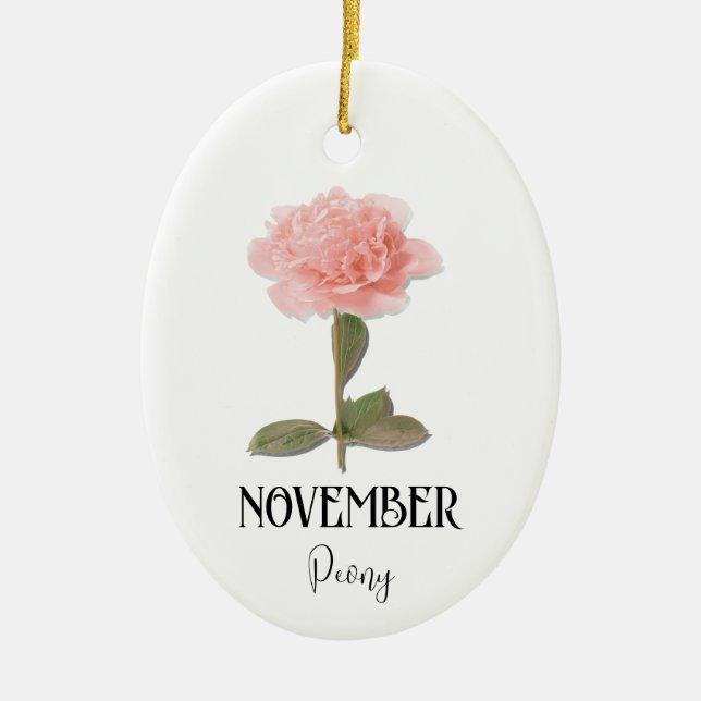 Adorno De Cerámica Nacimiento Flor NOVIEMBRE Cumpleaños Peony Pink (Frente)