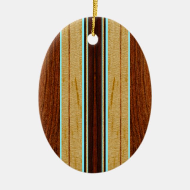Adorno De Cerámica Nalu Hou Faux Koa Wood Surfboard (Frente)