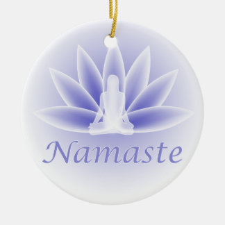 Adorno De Cerámica Namaste Yoga Lotus Woman Flower Blue Ornament